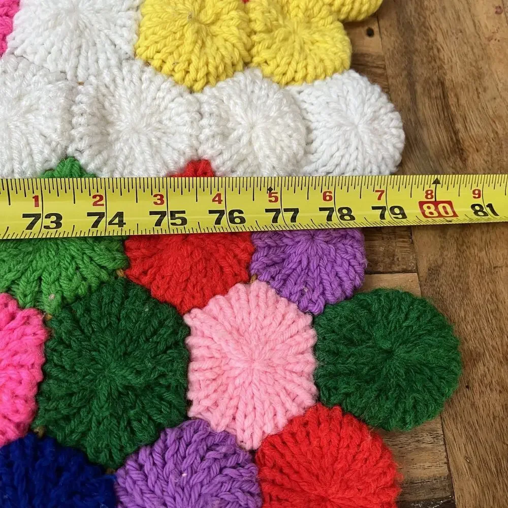 Vintage Grandmother's Flower Garden Crochet Afghan Blanket 79” x 84” Thick
